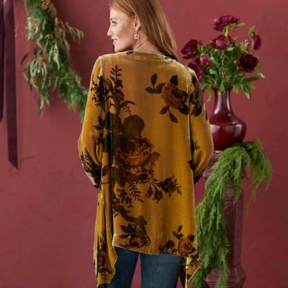 Sundance Velvet Floral Open Kimono in Mustard and Pink - Picture 2 of 9
